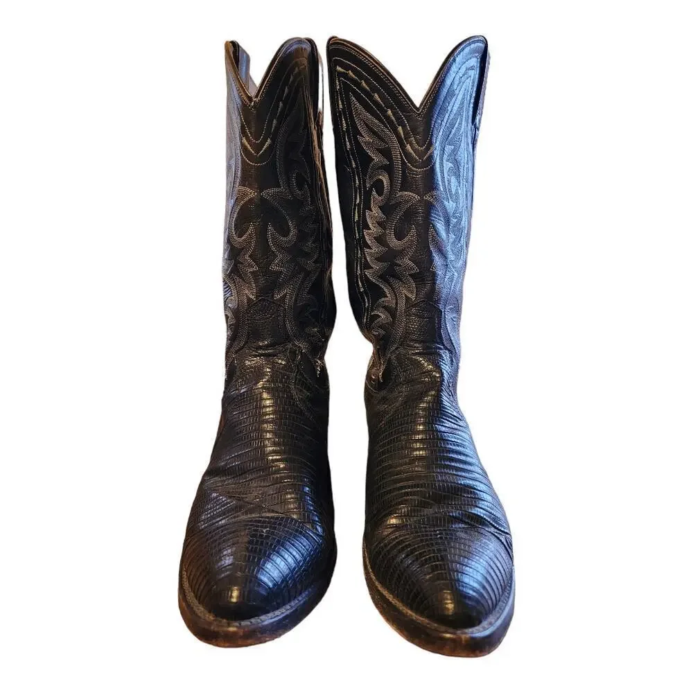 Dan Post‎ Teju exotic cowboy boots sz 10D lizard skin/ leather shaft style 16830